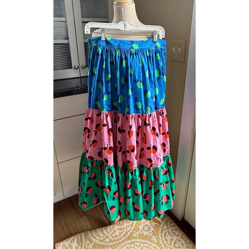 Kate Spade New York Fruit Print Tiered Maxi Skirt Blue Pink Green Size 12 - Picture 10 of 10